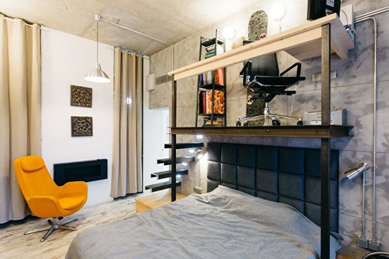 Design d'intérieur de chambre à coucher de style loft - photo