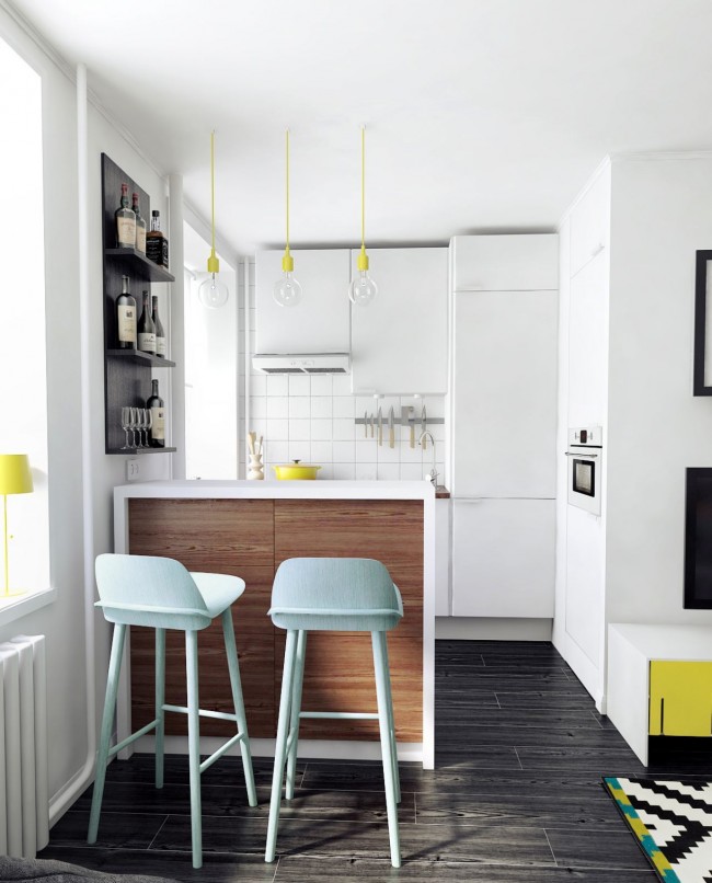En combinant la cuisine avec le salon, nous obtenons une plus grande quantité d'espace utile et libre.