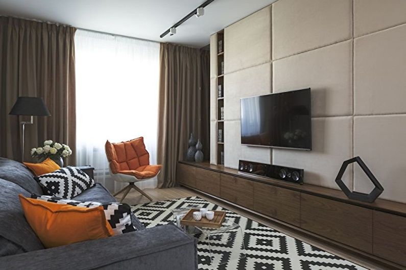 Salon marron dans le style du minimalisme - Design d'intérieur