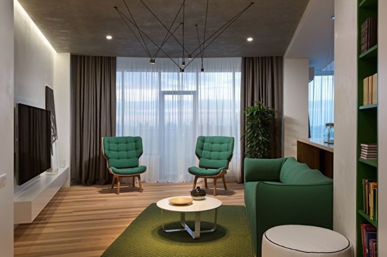 Salon vert dans le style du minimalisme - Design d'intérieur