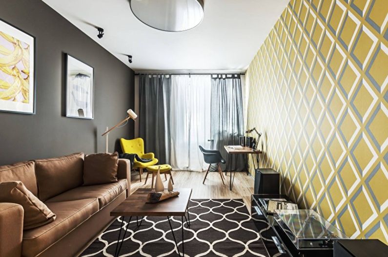 Salon jaune dans le style du minimalisme - Design d'intérieur