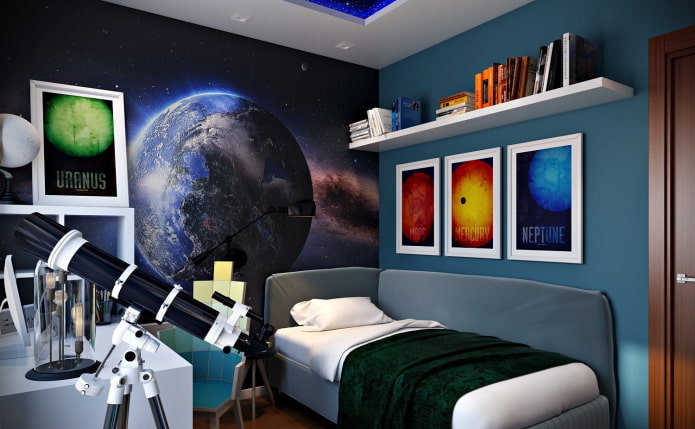 Fond d'écran 3D représentant l'espace dans la chambre d'un adolescent