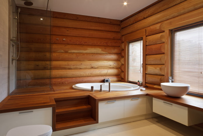 conception de salle de bain à l'intérieur d'une maison en rondins