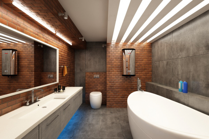 éclairage à l'intérieur de la salle de bain dans le style loft