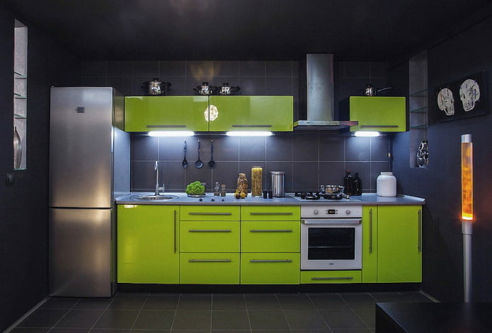 intérieur de cuisine aux couleurs noir et vert