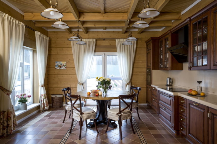 décoration et éclairage dans la cuisine dans un style campagnard rustique