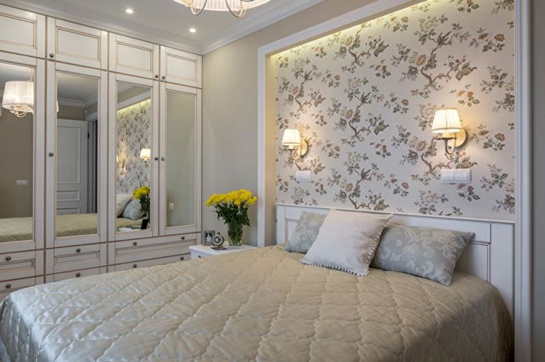 Chambre à coucher blanche de style classique - Design d'intérieur