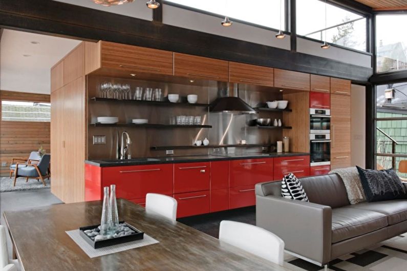Cuisine rouge style loft - Design d'intérieur
