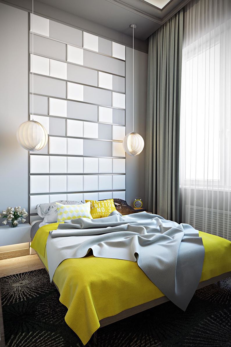Chambre jaune dans le style du minimalisme - Design d'intérieur