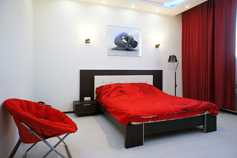 Chambre rouge dans le style du minimalisme - Design d'intérieur