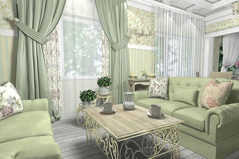 Salon vert de style provençal - Décoration d'intérieur
