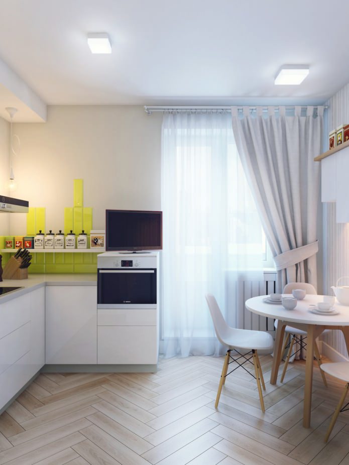 cuisine dans l'aménagement intérieur d'un appartement 1 pièce de 37 m².  m.