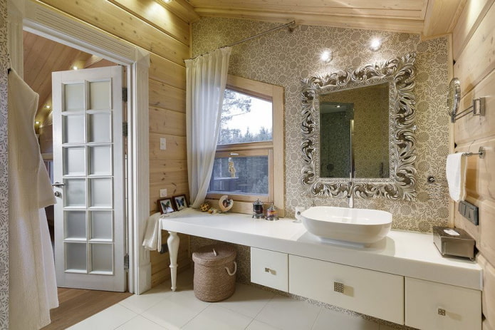 conception de salle de bain à l'intérieur d'une maison en rondins