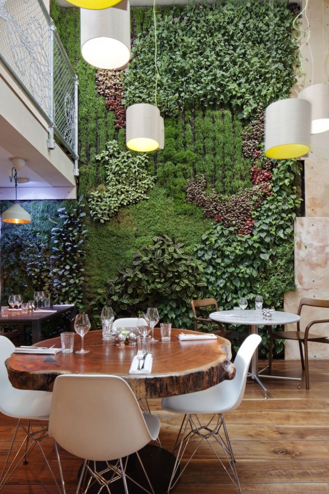 Jardinage vertical dans un restaurant