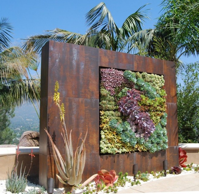Composition verticale de plantes succulentes dans un cadre en métal