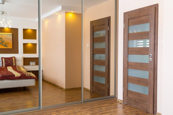 porte intérieure en bois avec inserts en verre à l'intérieur de la chambre