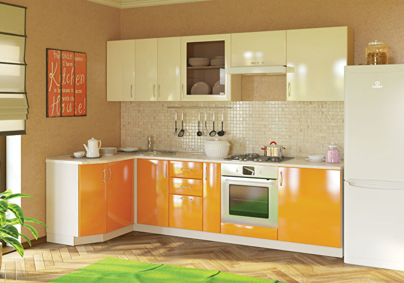 Blanc avec orange - Cuisine design 9 m²