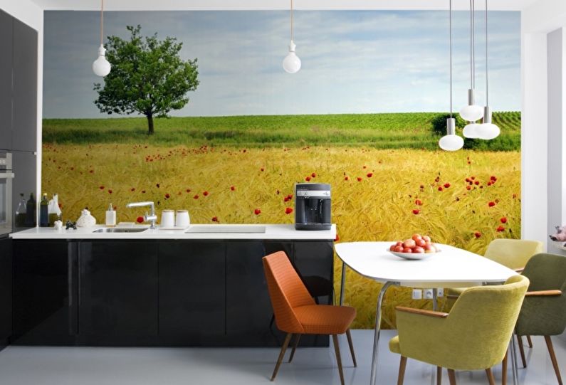 Conception de cuisine 9 m²  - Papier peint et panneaux photo