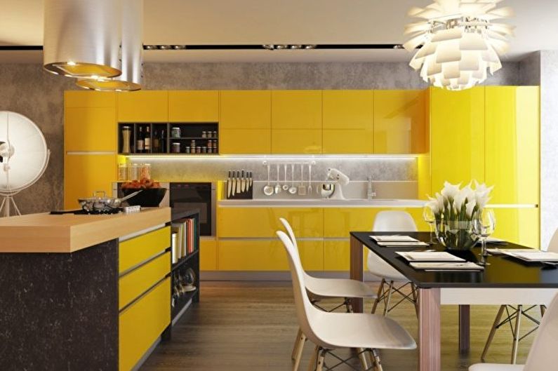 Cuisine-salle à manger au citron - Design d'intérieur