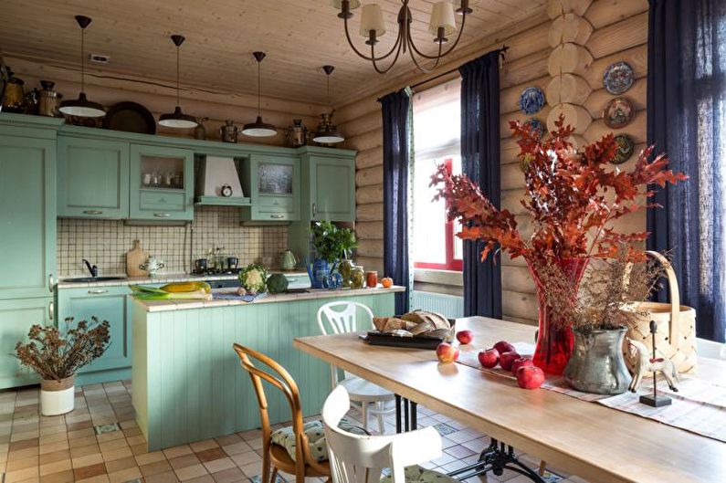 Cuisine-salle à manger verte - Design d'intérieur