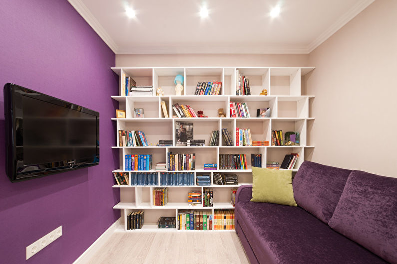 Petit salon de couleur lilas - design d'intérieur