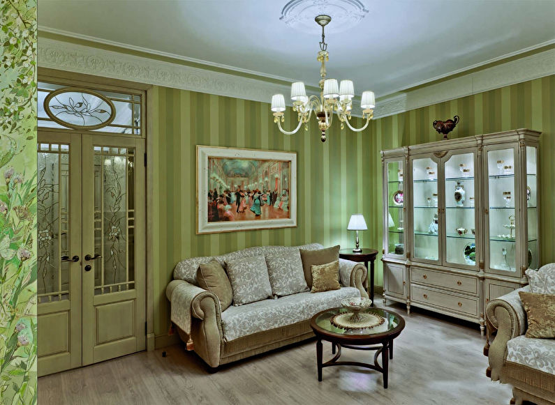 Petit salon dans les tons verts - design d'intérieur