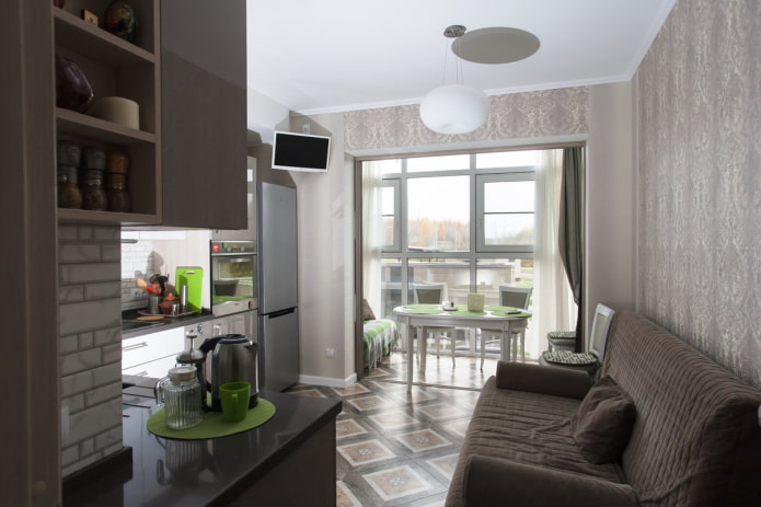 cuisine-séjour 16 m² avec loggia