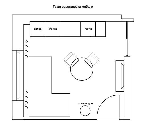 cuisine-salon carré de 16 m².