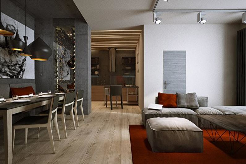 Conception d'un appartement d'une pièce de 30 m².  - Solutions couleur
