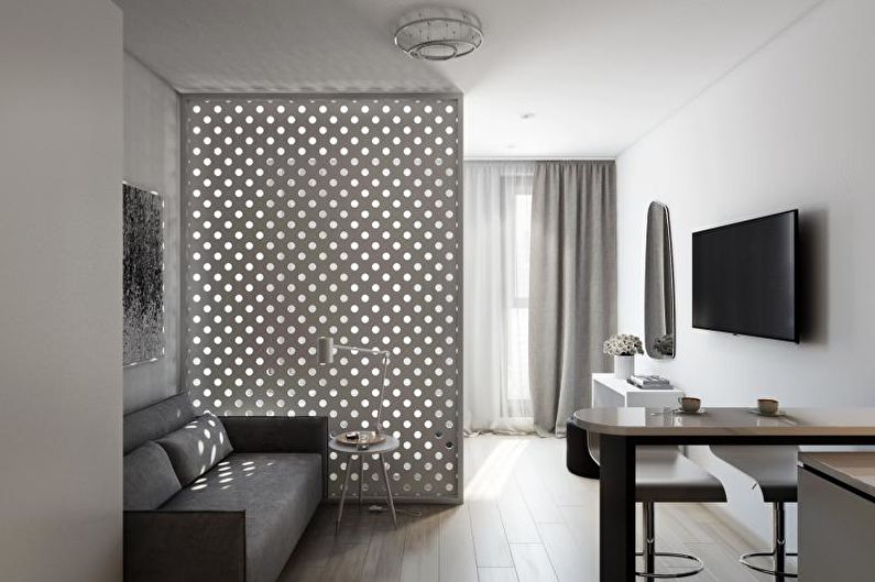 Conception d'un appartement d'une pièce de 30 m².  - Style d'intérieur