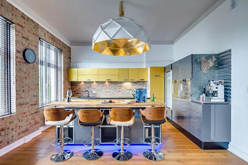 Cuisine style loft jaune - Design d'intérieur