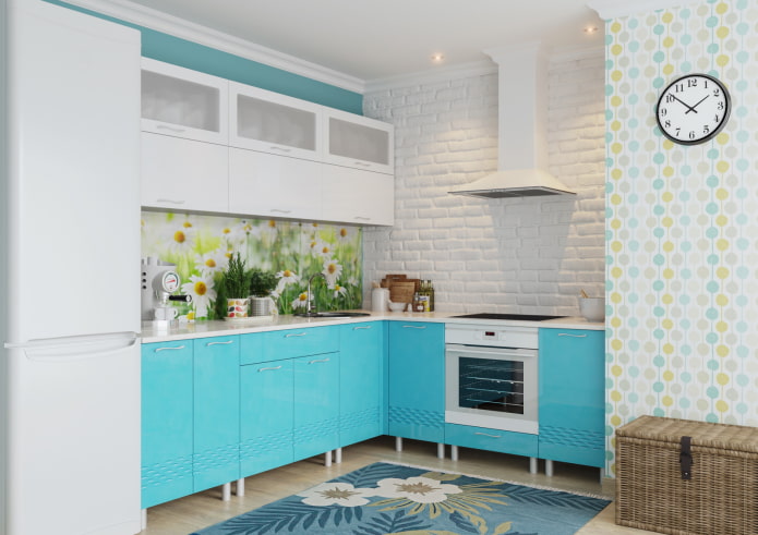 intérieur de cuisine aux couleurs blanc et turquoise