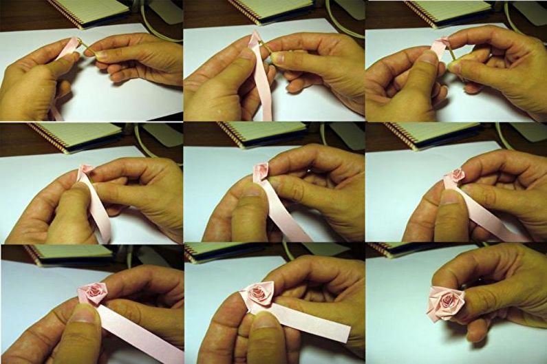 Papier bricolage rose utilisant la technique du quilling