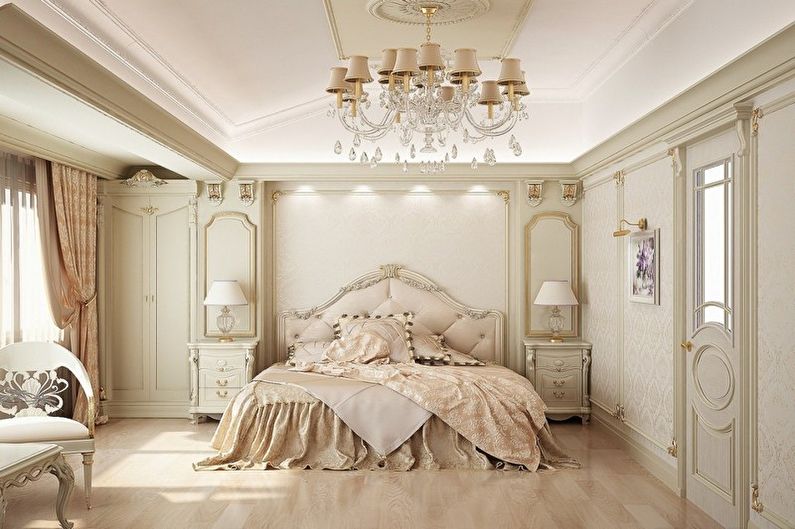Chambre à coucher beige classique - Design d'intérieur