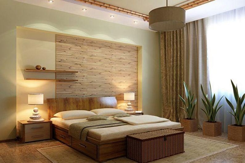 Chambre à coucher beige de style écologique - Design d'intérieur