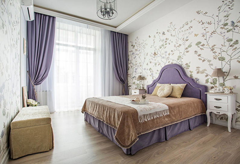Chambre à coucher blanche de style classique - Design d'intérieur