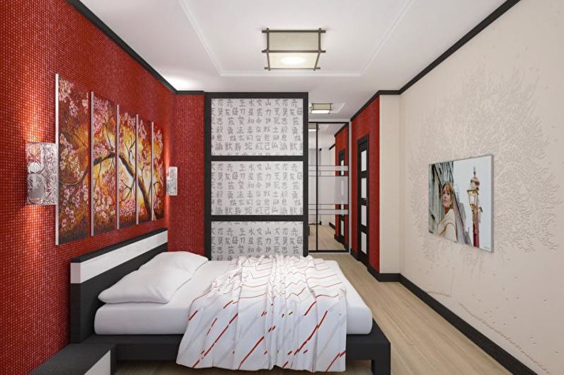 Chambre à coucher rouge de style japonais - Design d'intérieur