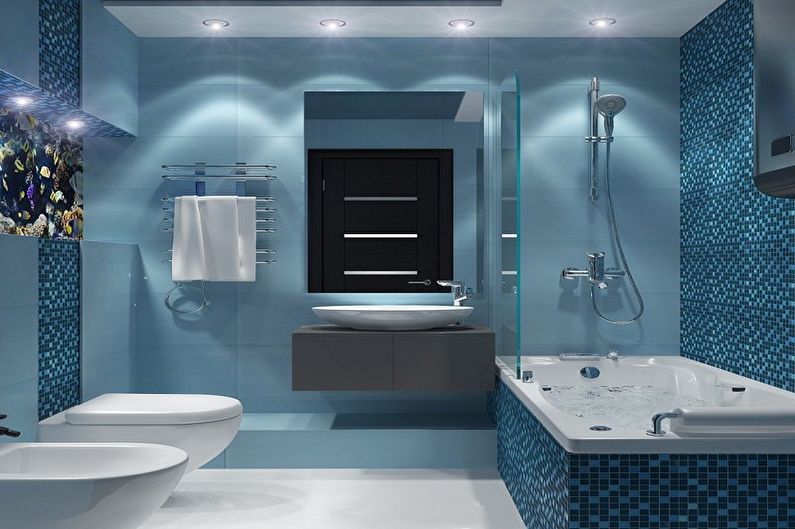 Salle de bain bleue dans le style du minimalisme - Design d'intérieur