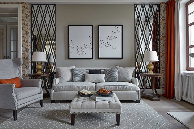 Salon gris dans un style classique - Design d'intérieur