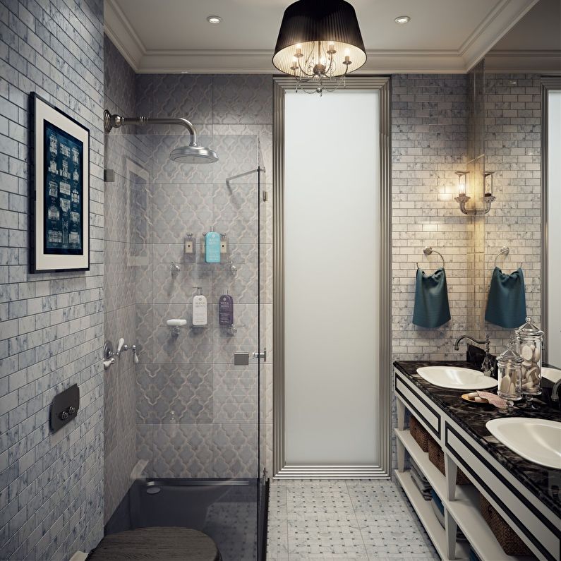 Conception de salle de bain 3 m²  dans des tons gris - photo