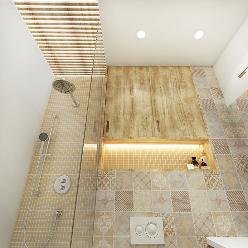 Conception de plafond dans la salle de bain 3 m².  - Photo