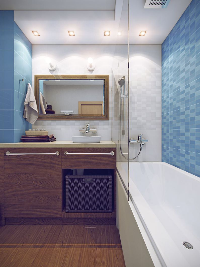 Conception de salle de bain 3 m²  en bleu - photo