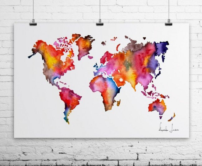 Carte du monde à l'aquarelle