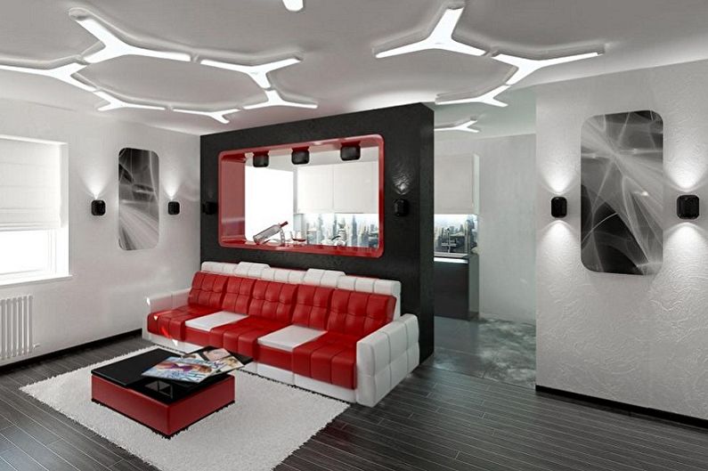Salon rouge high-tech - Design d'intérieur