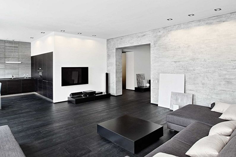 Salon high-tech noir et blanc - Design d'intérieur