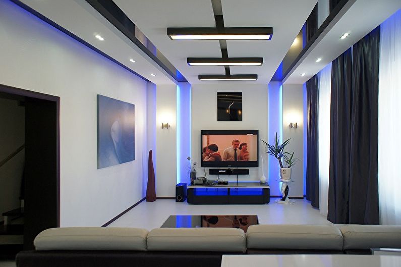 Salon bleu high-tech - Design d'intérieur