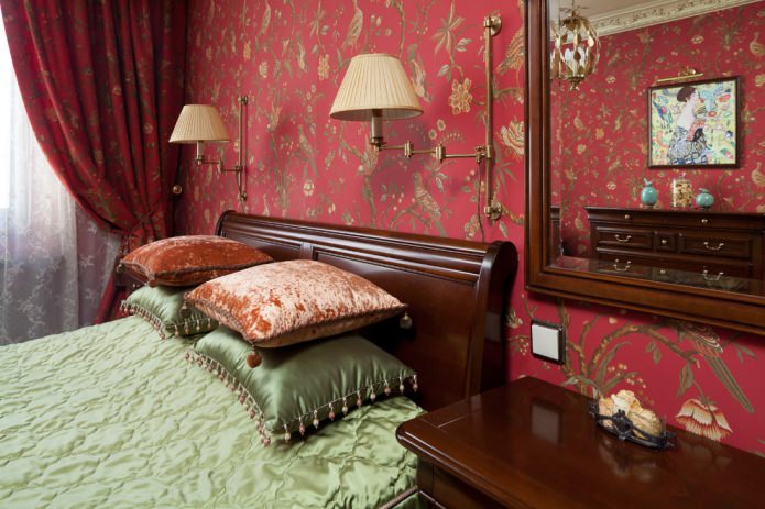 Chambre à coucher rouge olive de style classique