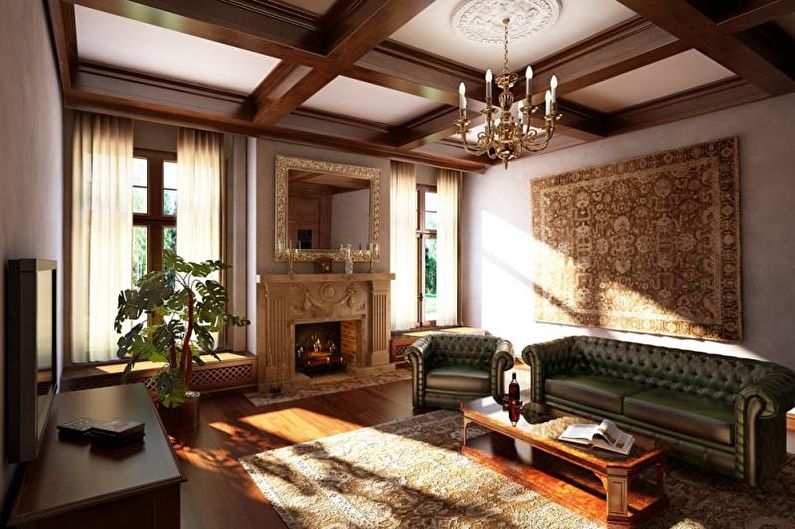 Salon dans une maison de campagne dans un style classique - Design d'intérieur