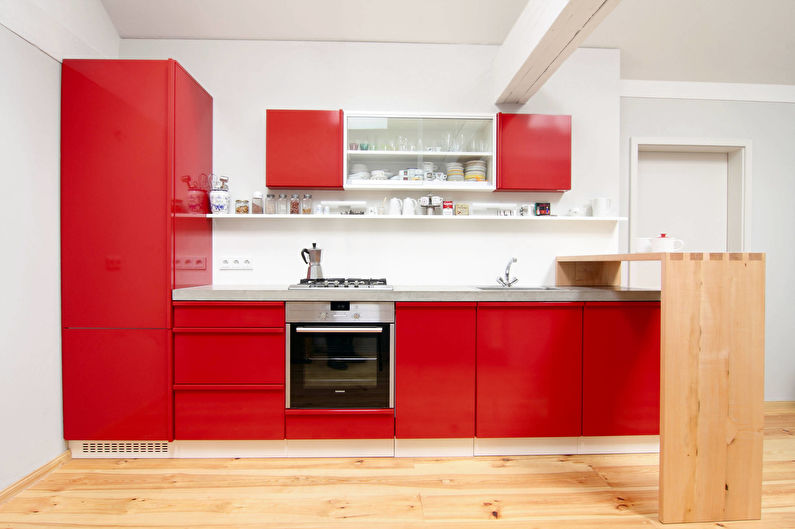 Cuisine rouge 11 m²  - Design d'intérieur