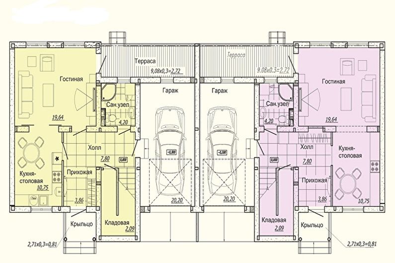 Projets modernes de maisons à un étage - Maison à un étage avec deux entrées